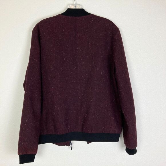 Boohoo Man Tweed Bomber Jacket Size S Burgundy Light Weight Full Zip Lined - Picture 3 of 5